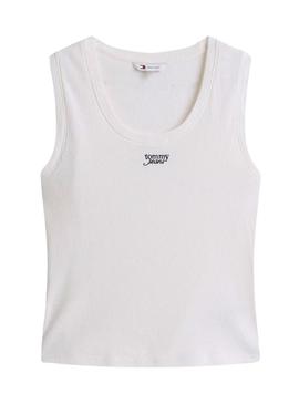Camiseta Tommy Jeans Tank branca para mulher.
