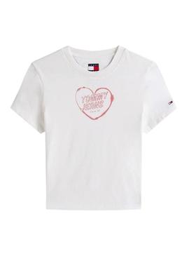 Camiseta Tommy Jeans Heart branca para mulher.