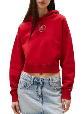 Moletom Tommy Jeans Heart vermelho para mulher.