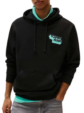 Moletom Tommy Jeans Stack Backprint preto para homem