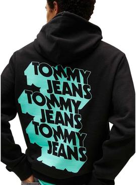 Moletom Tommy Jeans Stack Backprint preto para homem