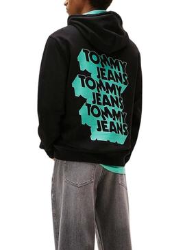 Moletom Tommy Jeans Stack Backprint preto para homem