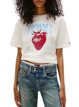 Camiseta Tommy Jeans Strawberry branca para mulher