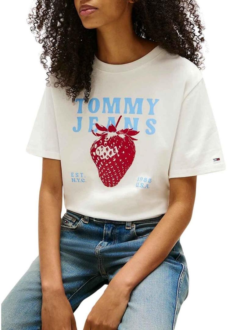 Camiseta Tommy Jeans Strawberry branca para mulher