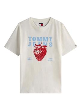 Camiseta Tommy Jeans Strawberry branca para mulher