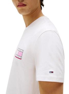Camiseta Tommy Jeans Slim Pop branca para homem.