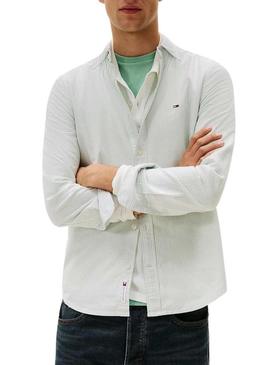 Camisa Tommy Jeans Oxford slim verde listras para homem.