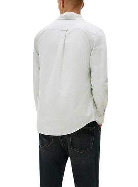 Camisa Tommy Jeans Oxford slim verde listras para homem.