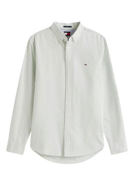 Camisa Tommy Jeans Oxford slim verde listras para homem.