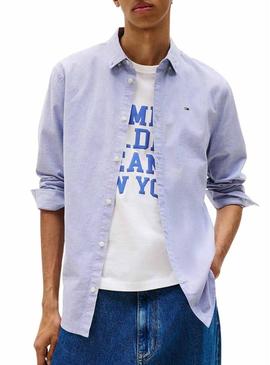 Camisa Tommy Jeans Oxford slim azul para homem