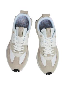 Sapatilhas Pepe Jeans Lucky Print bege para mulher.