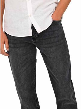 Calça de ganga Only and Sons Yoke afunilada preta para homem