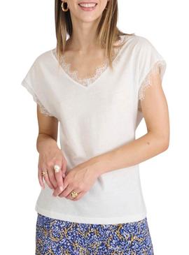 Camisa Naf Naf renda bege para mulher.