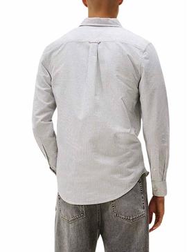 Camisa Tommy Jeans Oxford slim listrada azul para homem.