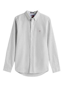 Camisa Tommy Jeans Oxford slim listrada azul para homem.