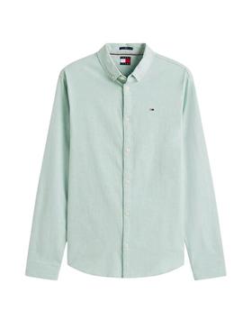 Camisa Tommy Jeans Oxford verde para homem.