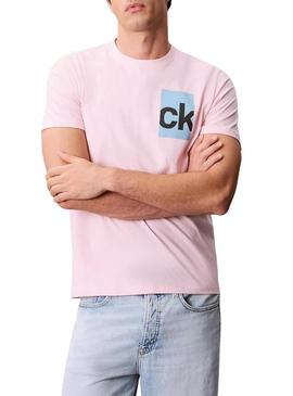 Camiseta Calvin Klein Jeans Box rosa para homem.