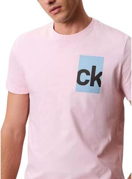 Camiseta Calvin Klein Jeans Box rosa para homem.