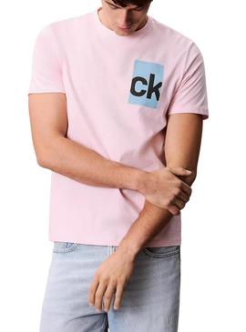 Camiseta Calvin Klein Jeans Box rosa para homem.