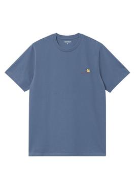 Camisa Carhartt American Script azul para homem.
