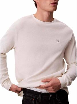 Camiseta Calvin Klein Jeans Waffle Badge branca para homem.