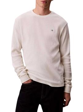 Camiseta Calvin Klein Jeans Waffle Badge branca para homem.