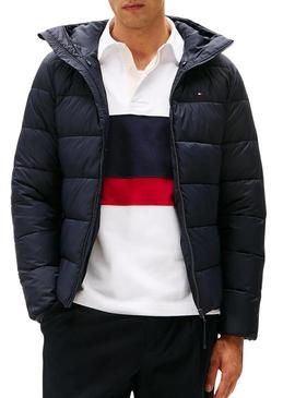 Jaqueta Tommy Hilfiger Mid Weight Hooded azul marinho para homem.