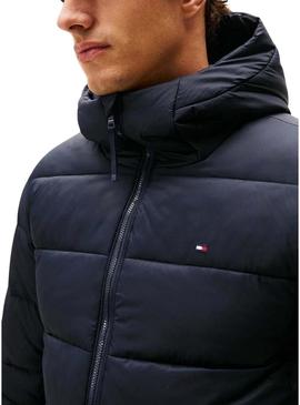 Jaqueta Tommy Hilfiger Mid Weight Hooded azul marinho para homem.