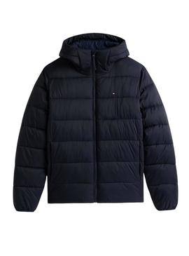 Jaqueta Tommy Hilfiger Mid Weight Hooded azul marinho para homem.