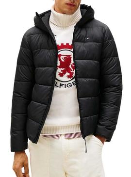 Jaqueta Tommy Hilfiger Mid Weight Hooded preta para homem.