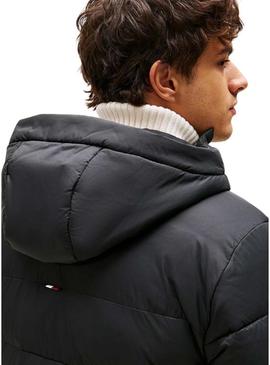 Jaqueta Tommy Hilfiger Mid Weight Hooded preta para homem.