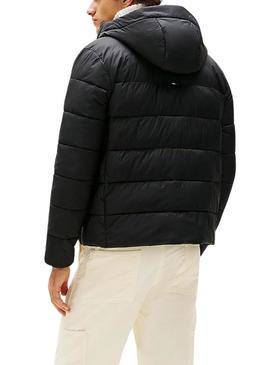 Jaqueta Tommy Hilfiger Mid Weight Hooded preta para homem.