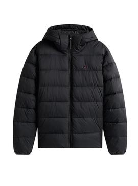 Jaqueta Tommy Hilfiger Mid Weight Hooded preta para homem.