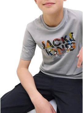 Camiseta Jack and Jones Geplas cinza para criança.