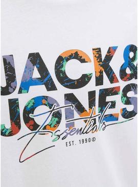 Camiseta Jack and Jones Geplas branca para criança.