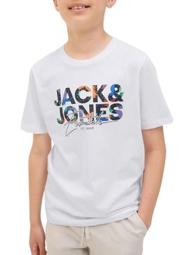 Camiseta Jack and Jones Geplas branca para criança.