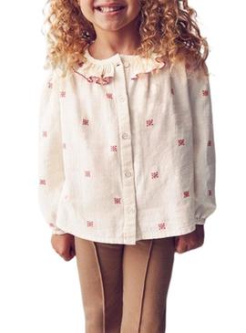 Blusa Mayoral com gola de babados estampada para menina.