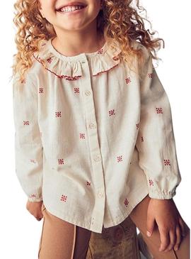 Blusa Mayoral com gola de babados estampada para menina.