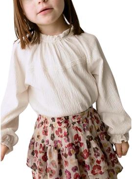 Camiseta Mayoral de ponto de bambuê bege para menina.