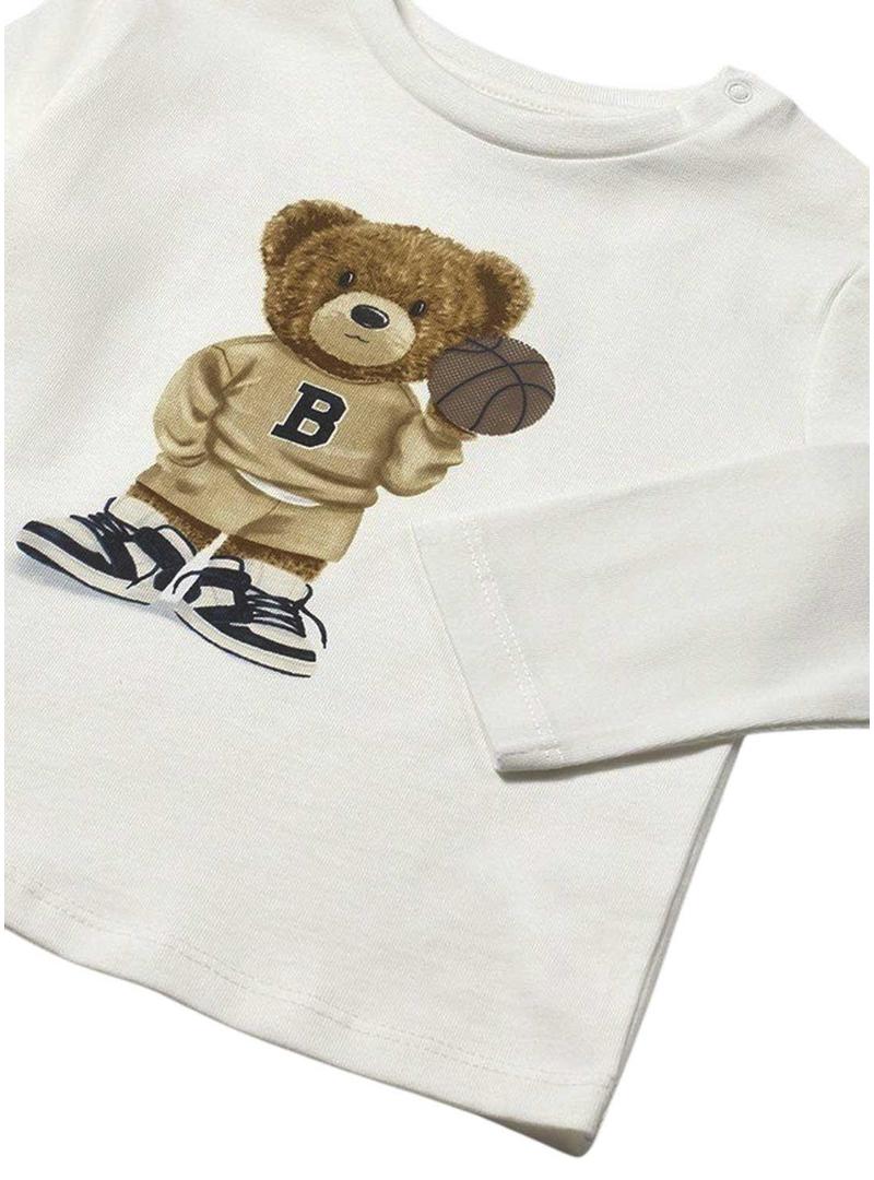 Camiseta Mayoral urso manga longa branco bebê