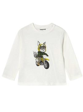 Camiseta Mayoral motociclista branca para bebê
