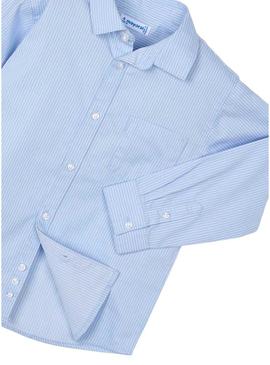 Camisa básica listrada azul da Mayoral para menino.