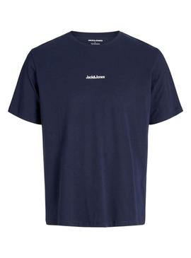 Camiseta Jack and Jones Mine azul marinho para homem.
