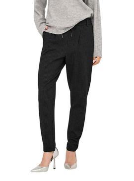Calça Only Poptrash listrada diplomática preta para mulher.