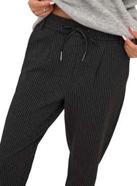 Calça Only Poptrash listrada diplomática preta para mulher.