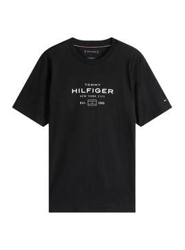 Camiseta Tommy Hilfiger Stack preta para homem.