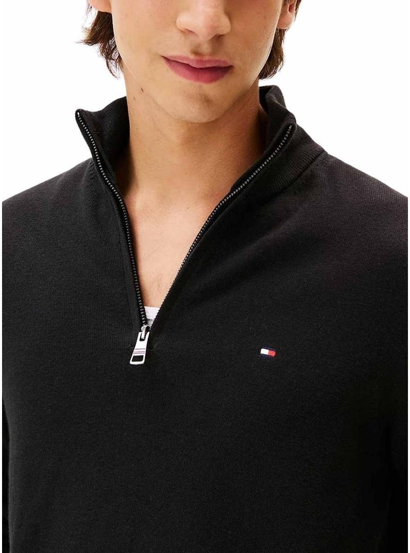 Camisola Tommy Hilfiger Cashmere Zip preta para homem.