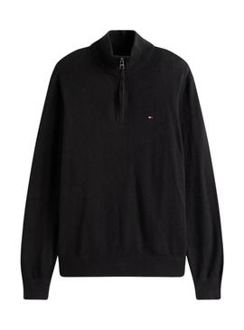 Camisola Tommy Hilfiger Cashmere Zip preta para homem.