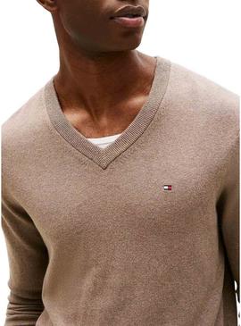 Camisola Tommy Hilfiger em caxemira bege para homem.