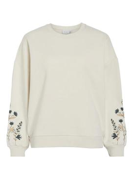 Suéter Vila Viminna bordado floral bege para mulher